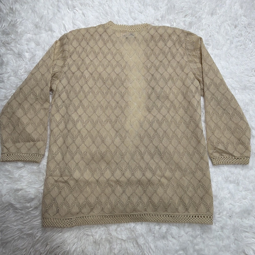 Vintage 1950s Japan Cardigan Sweater Open Front Scalloped Beige Knit 50 52 Rare - Picture 8 of 9